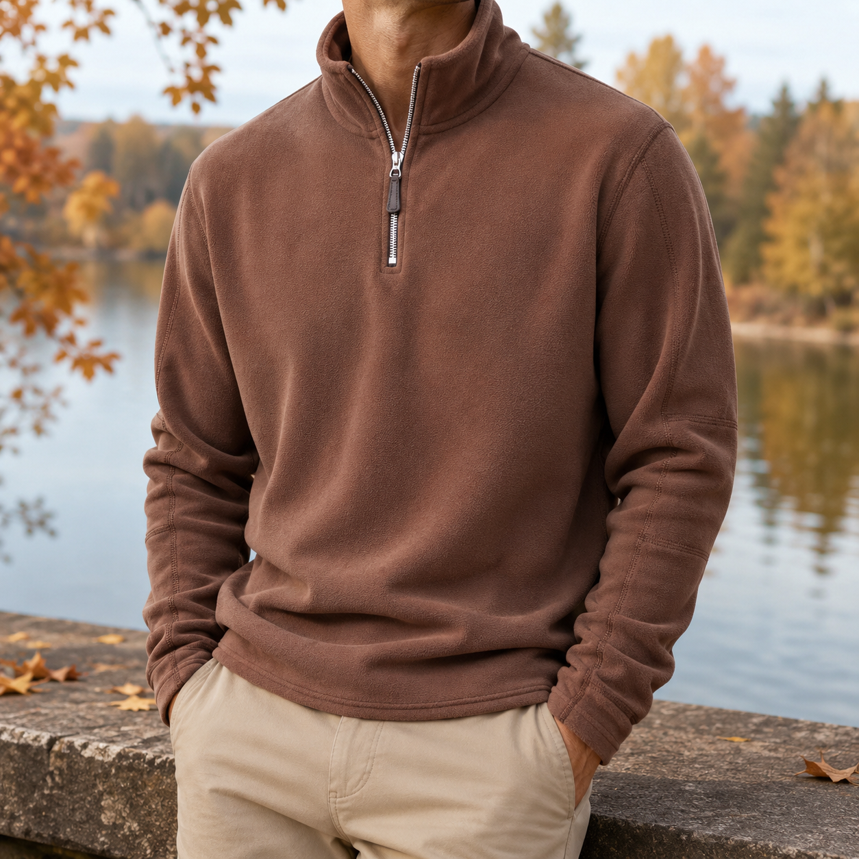 Herren Half Zip Fleecepullover mit Stehkragen