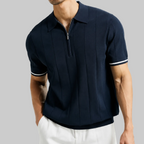 Herren Rippstrick Poloshirt mit Reißverschluss