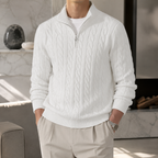 Herren Strickpullover mit Zopfmuster und Half-Zip