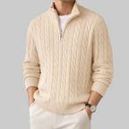 Herren Strickpullover mit Zopfmuster und Half-Zip