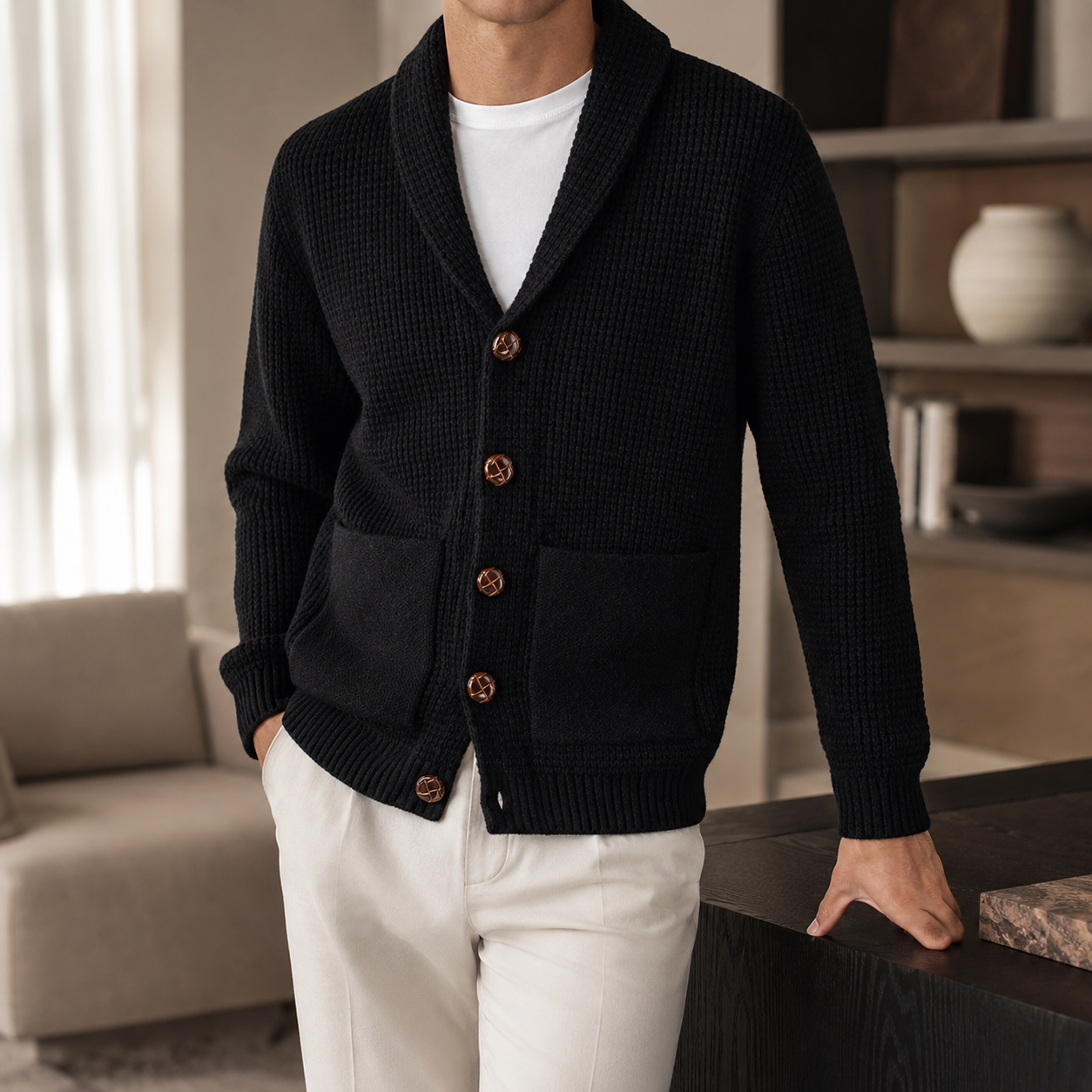 Herren Strickjacke mit V-Ausschnitt und Knopfleiste