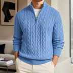 Herren Strickpullover mit Zopfmuster und Half-Zip