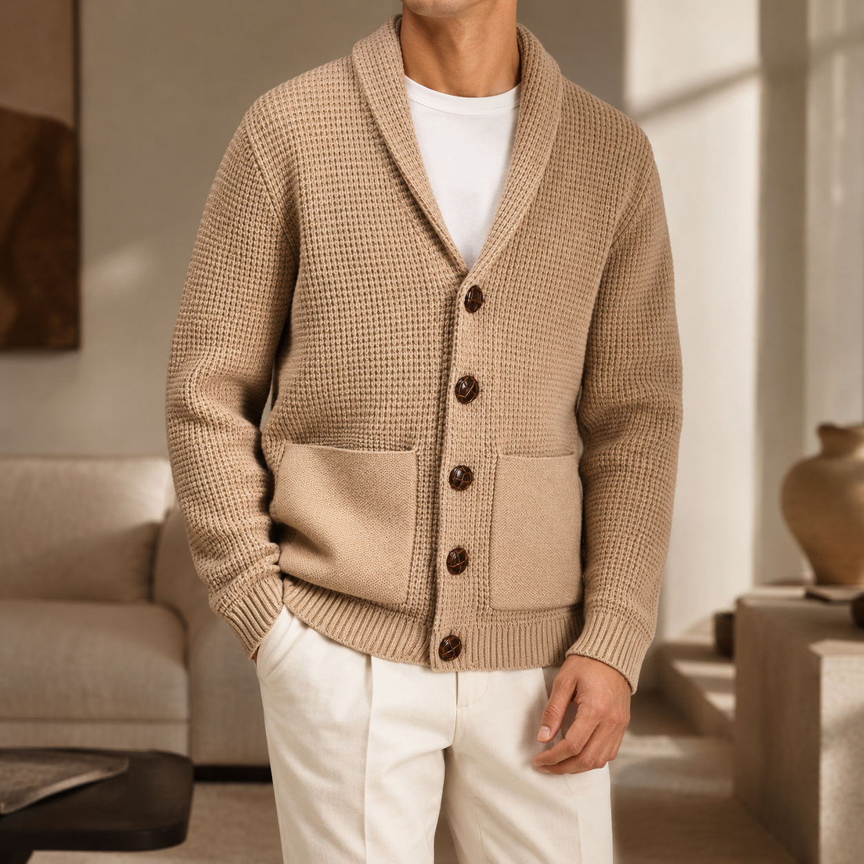 Herren Strickjacke mit V-Ausschnitt und Knopfleiste