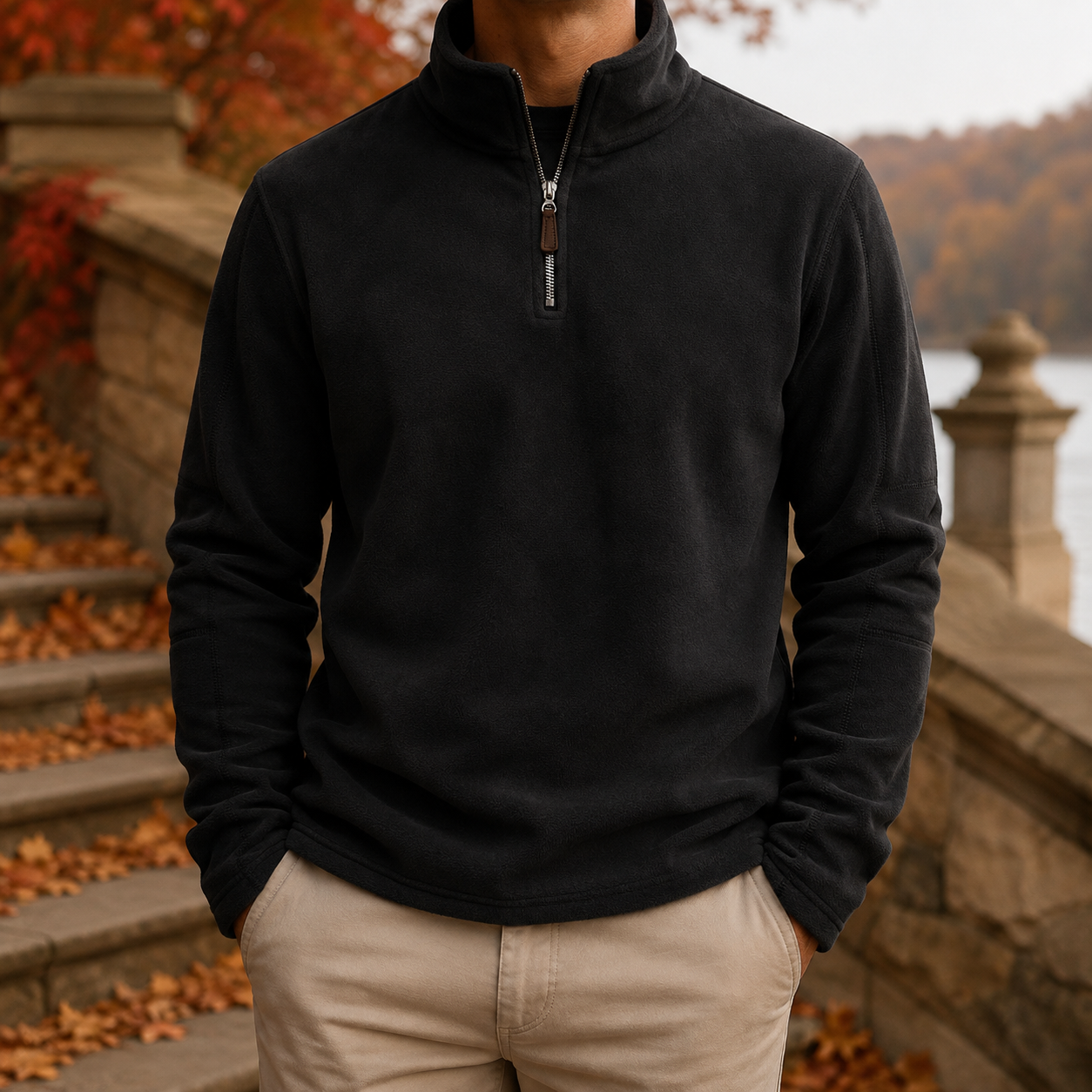 Herren Half Zip Fleecepullover mit Stehkragen