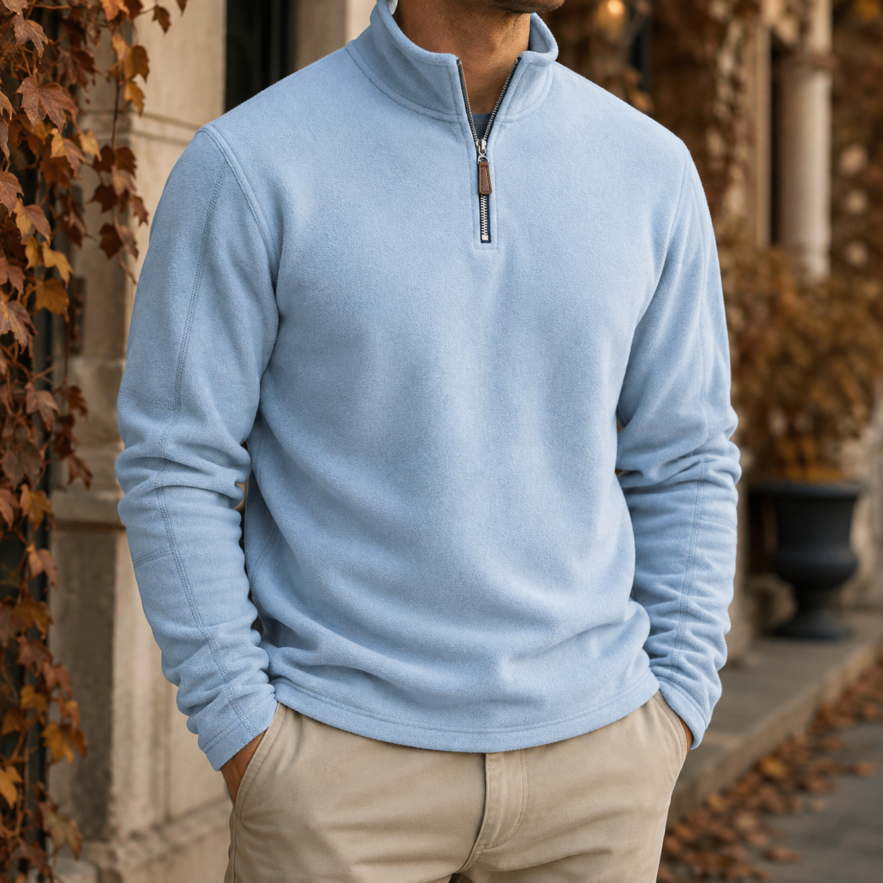 Herren Half Zip Fleecepullover mit Stehkragen