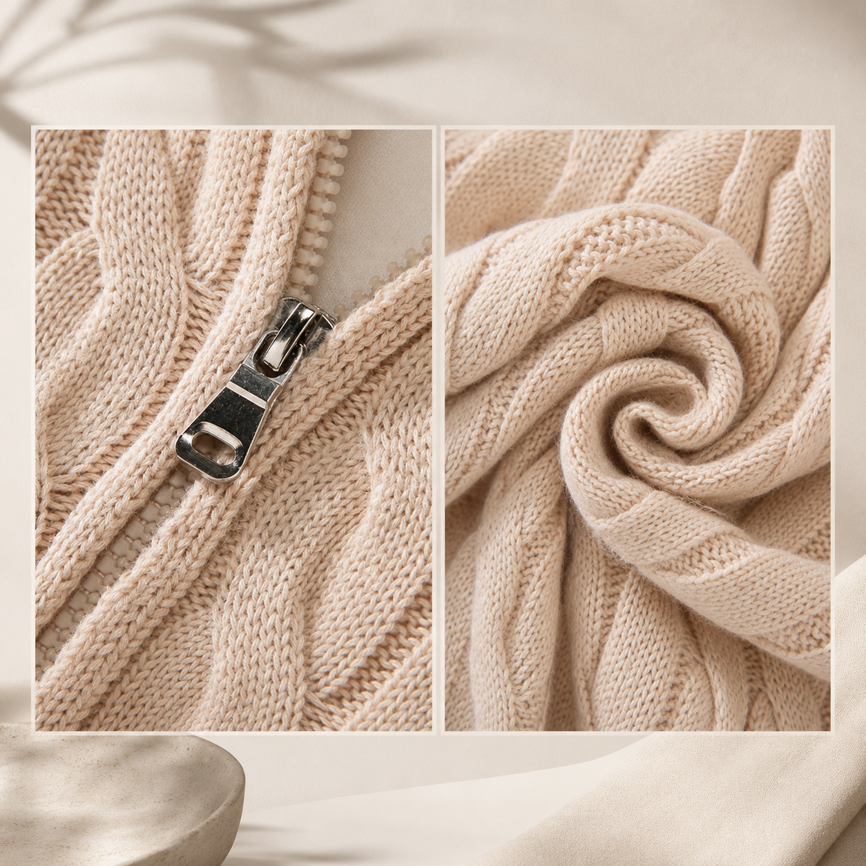 Herren Strickpullover mit Zopfmuster und Half-Zip