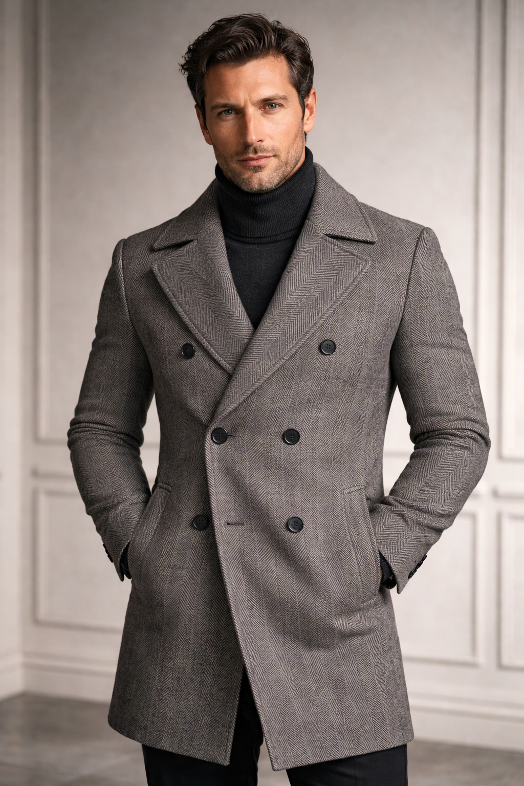 Manteau à carreaux pour hommes avec double boutonnage