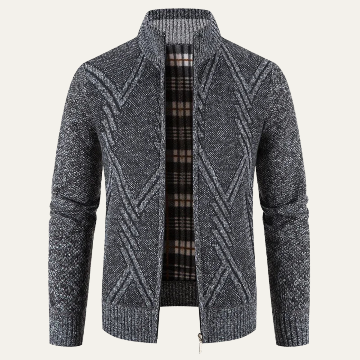 Cardigan homme en tricot avec fermeture éclair et col montant