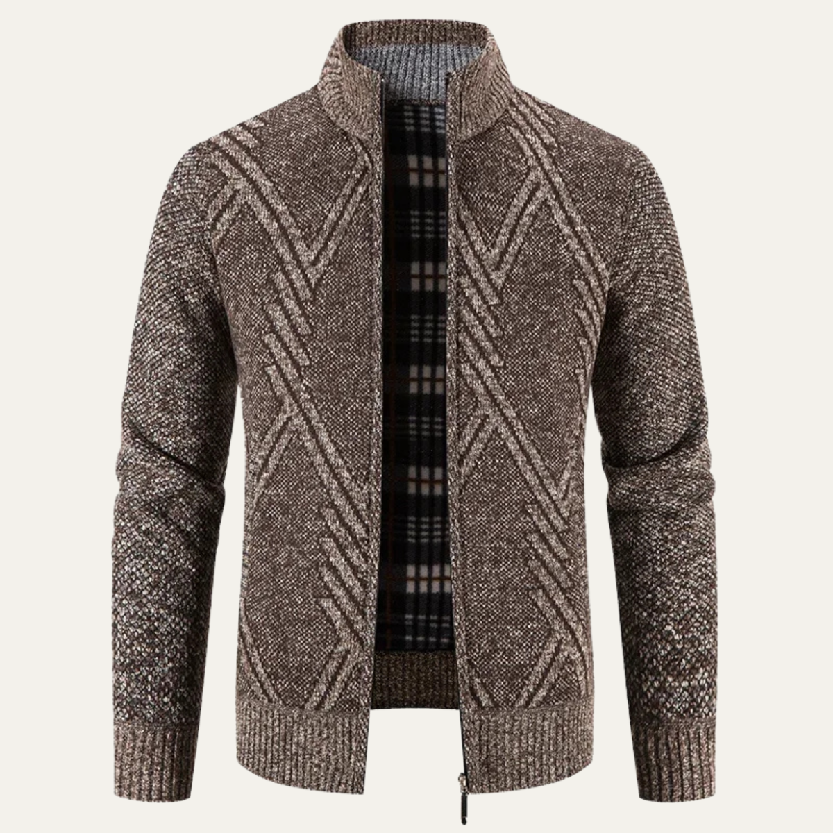 Cardigan homme en tricot avec fermeture éclair et col montant