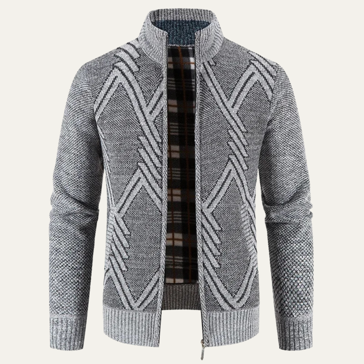Cardigan homme en tricot avec fermeture éclair et col montant