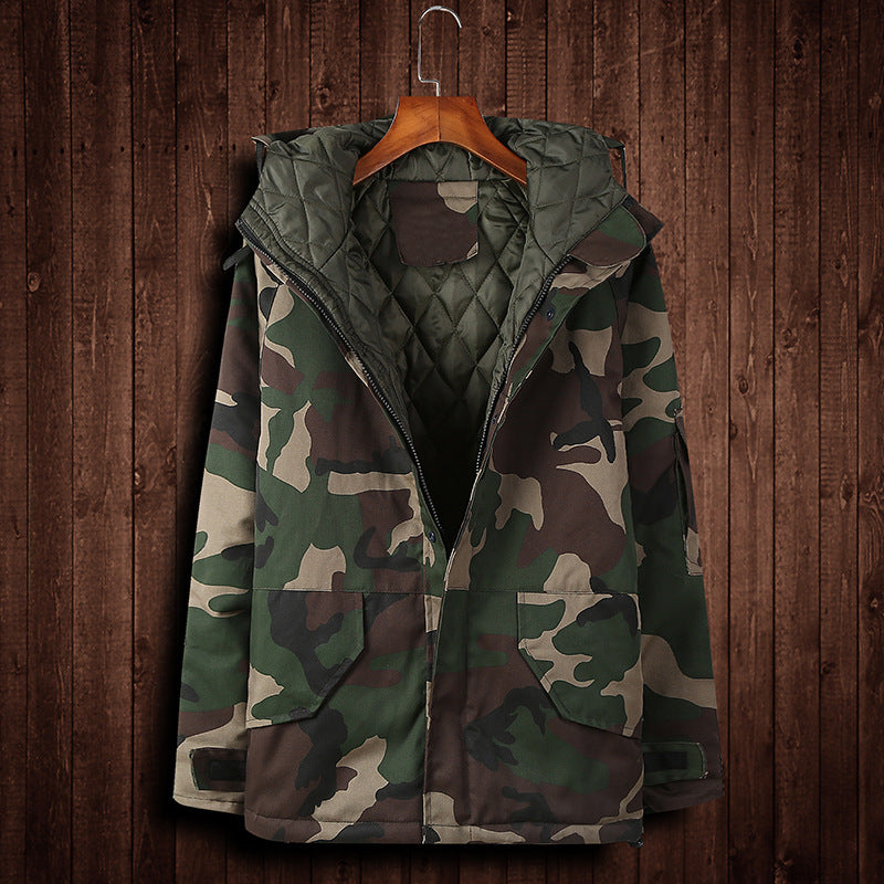 Heren winterjas met capuchon en camouflagepatroon