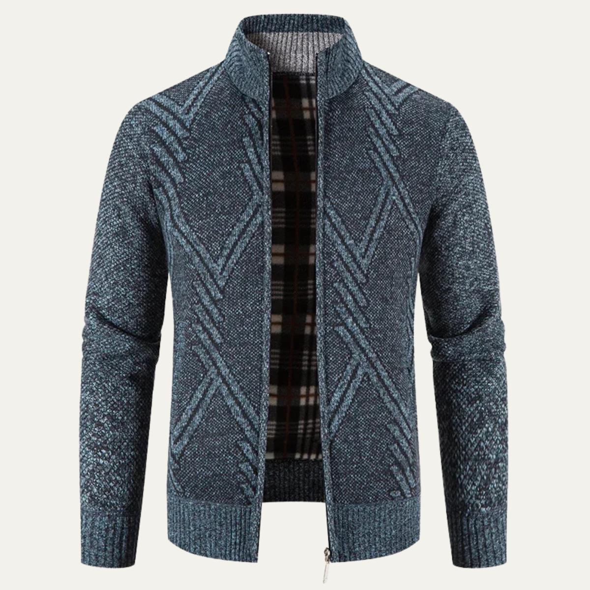 Cardigan homme en tricot avec fermeture éclair et col montant