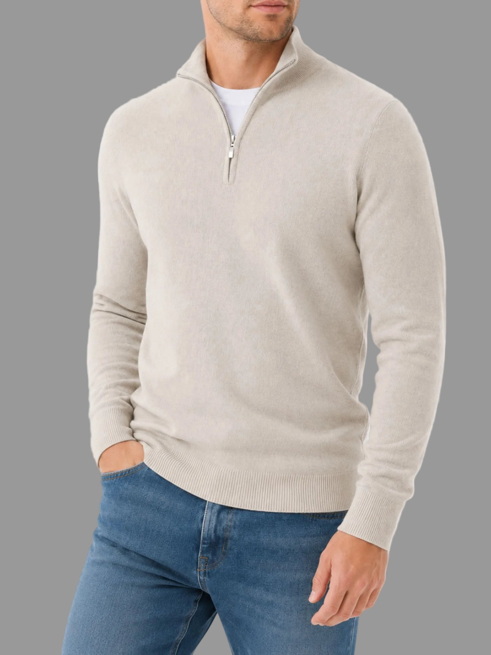 Pull en laine mérinos Hugo pour homme avec col en V et fermeture éclair