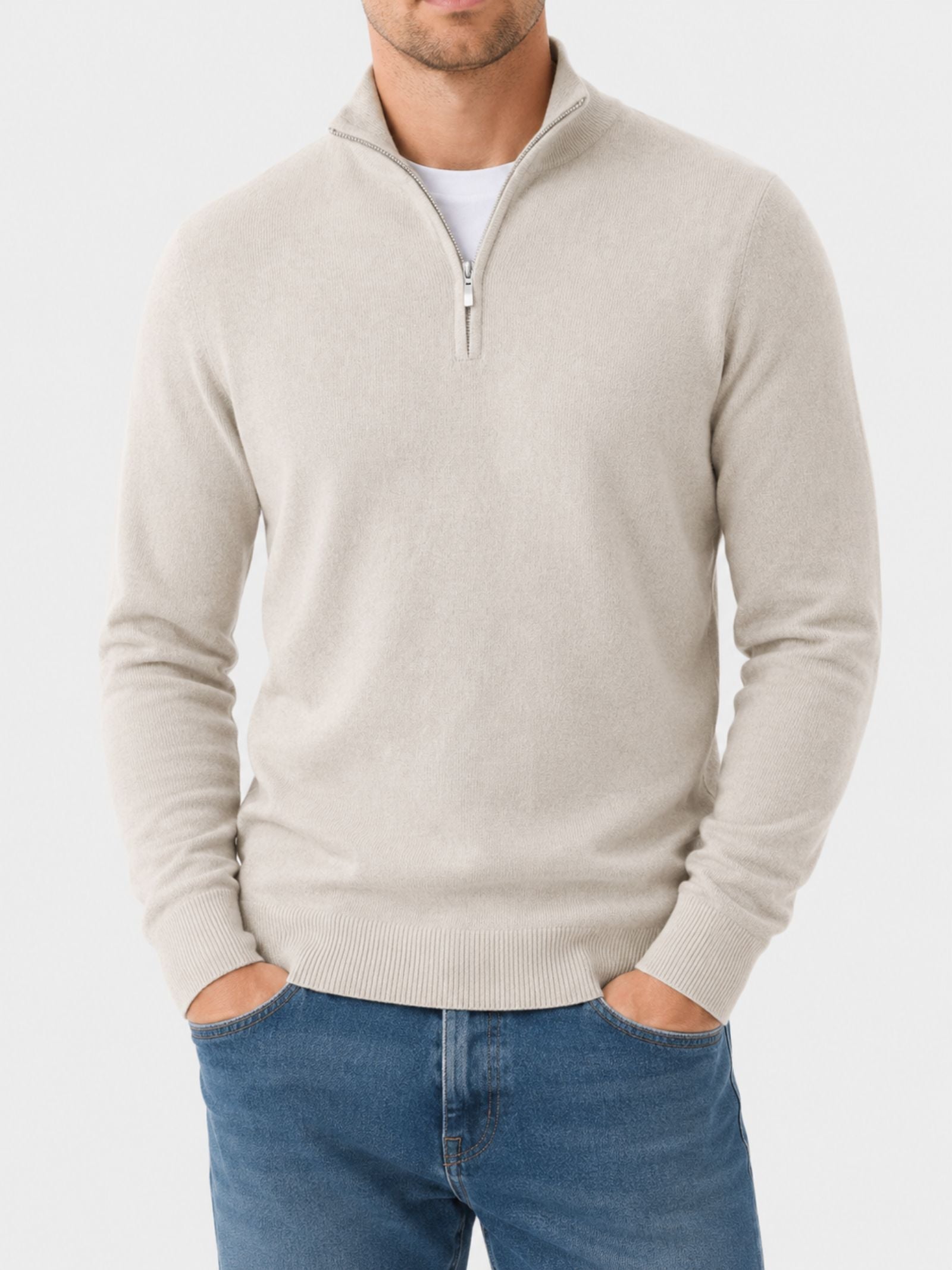 Pull en laine mérinos Hugo pour homme avec col en V et fermeture éclair