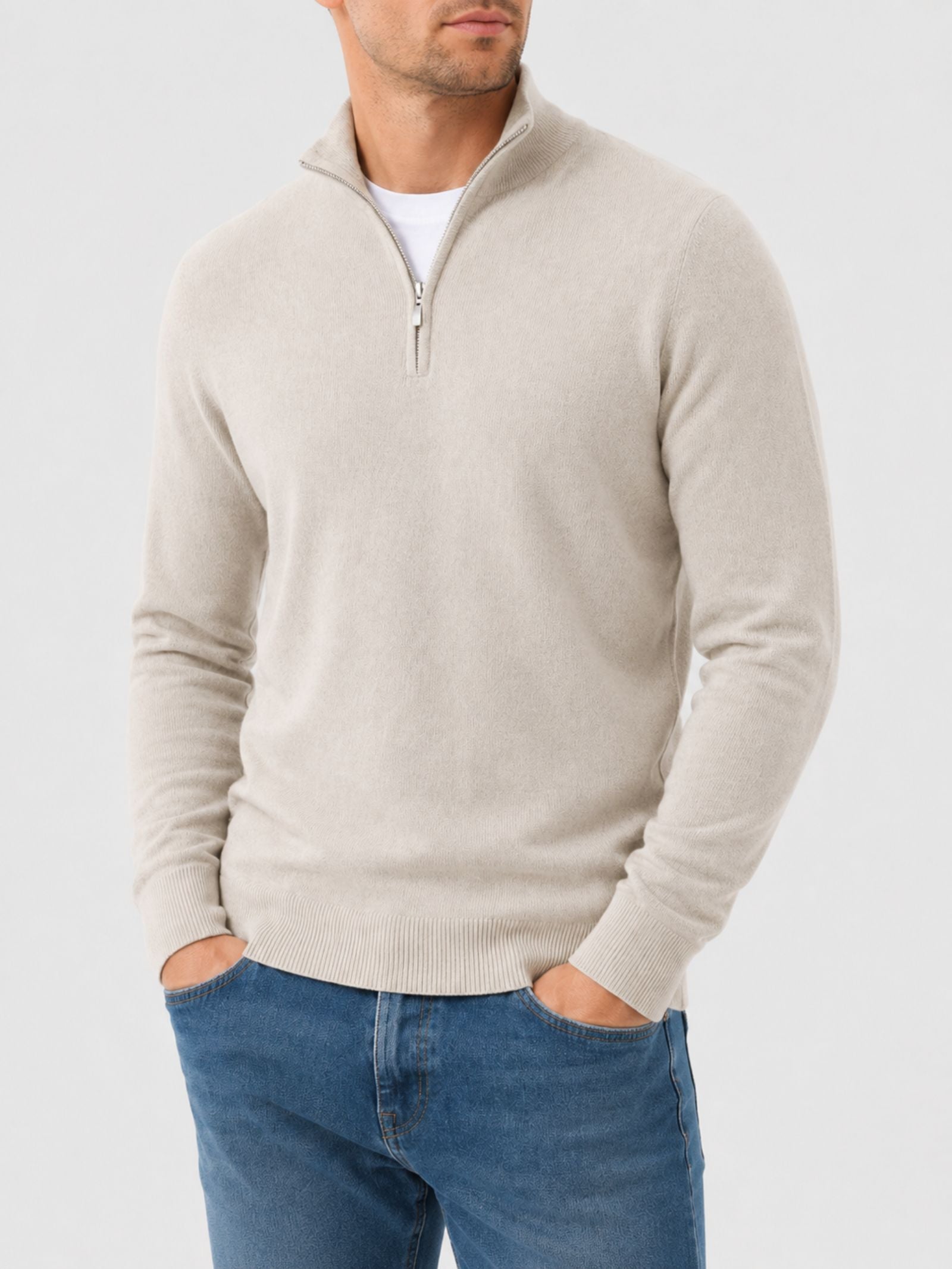 Pull en laine mérinos Hugo pour homme avec col en V et fermeture éclair