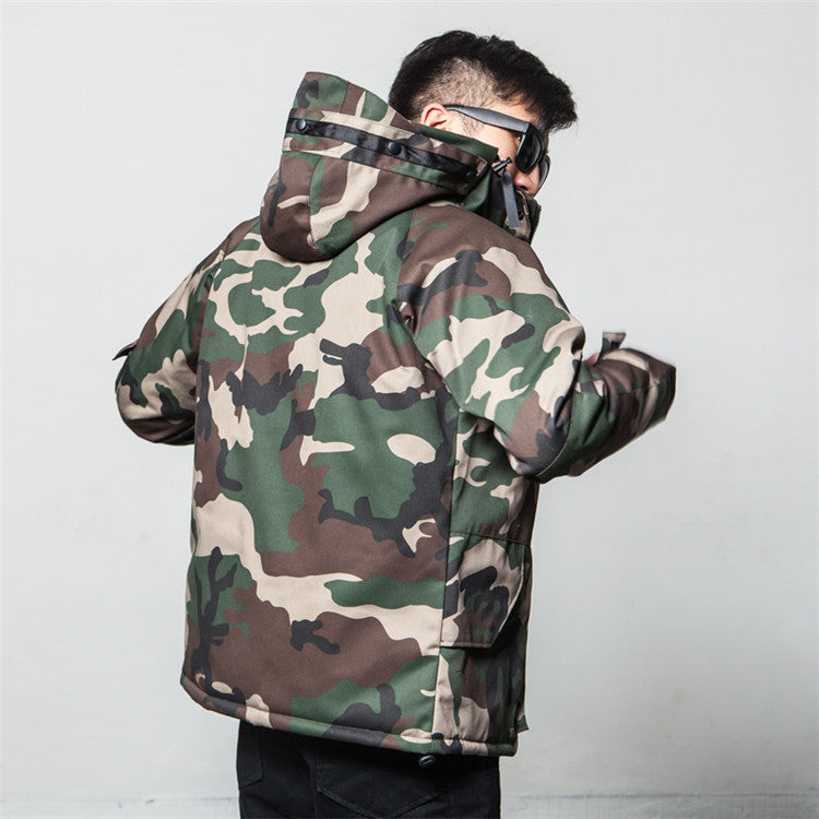 Heren winterjas met capuchon en camouflagepatroon