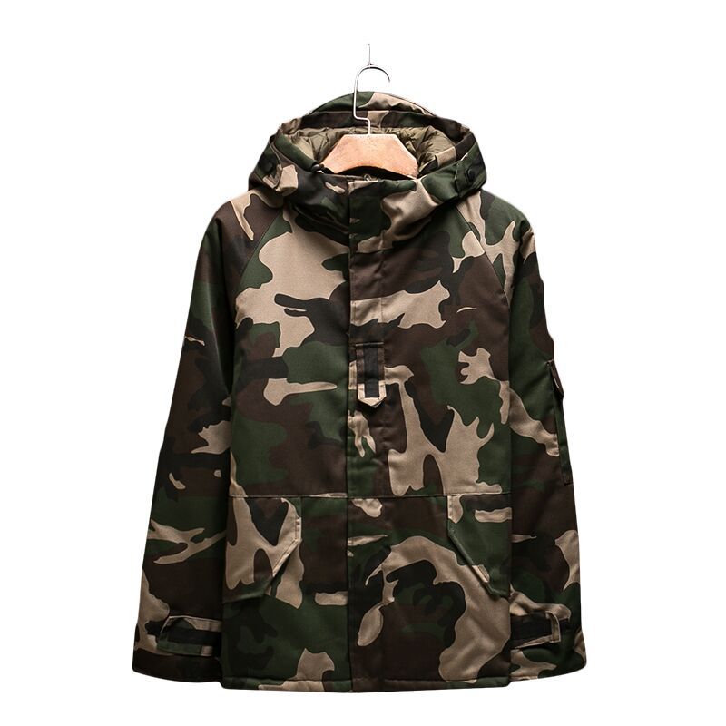 Heren winterjas met capuchon en camouflagepatroon