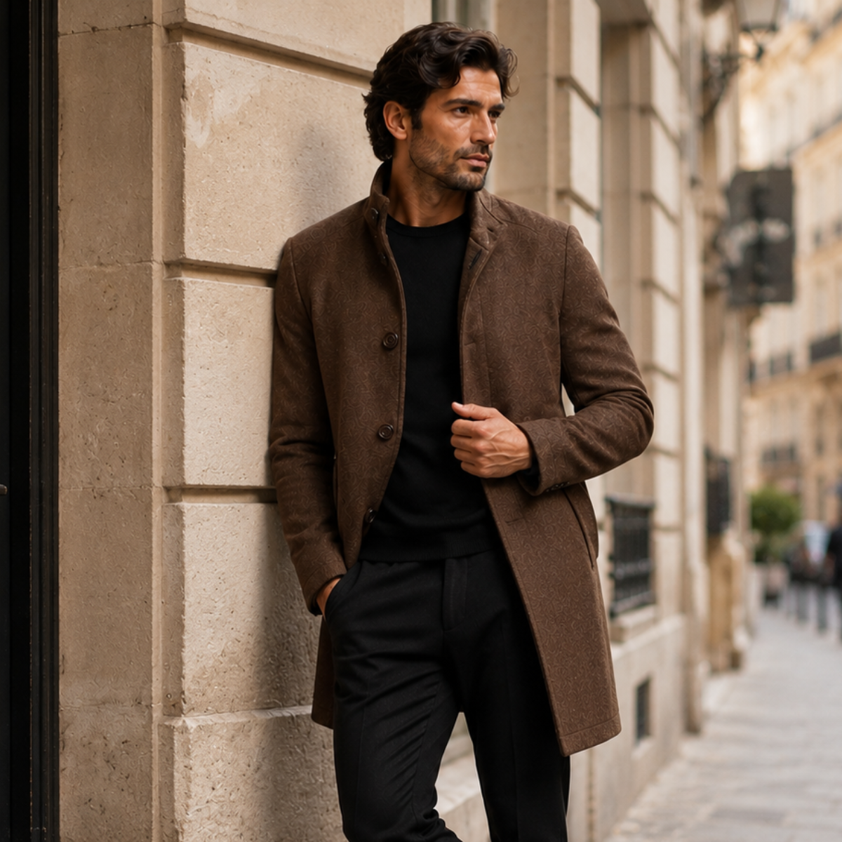 Manteau en laine pour homme Manteau classique avec patte de boutonnage