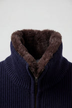 Cardigan homme avec fermeture éclair et col en fourrure