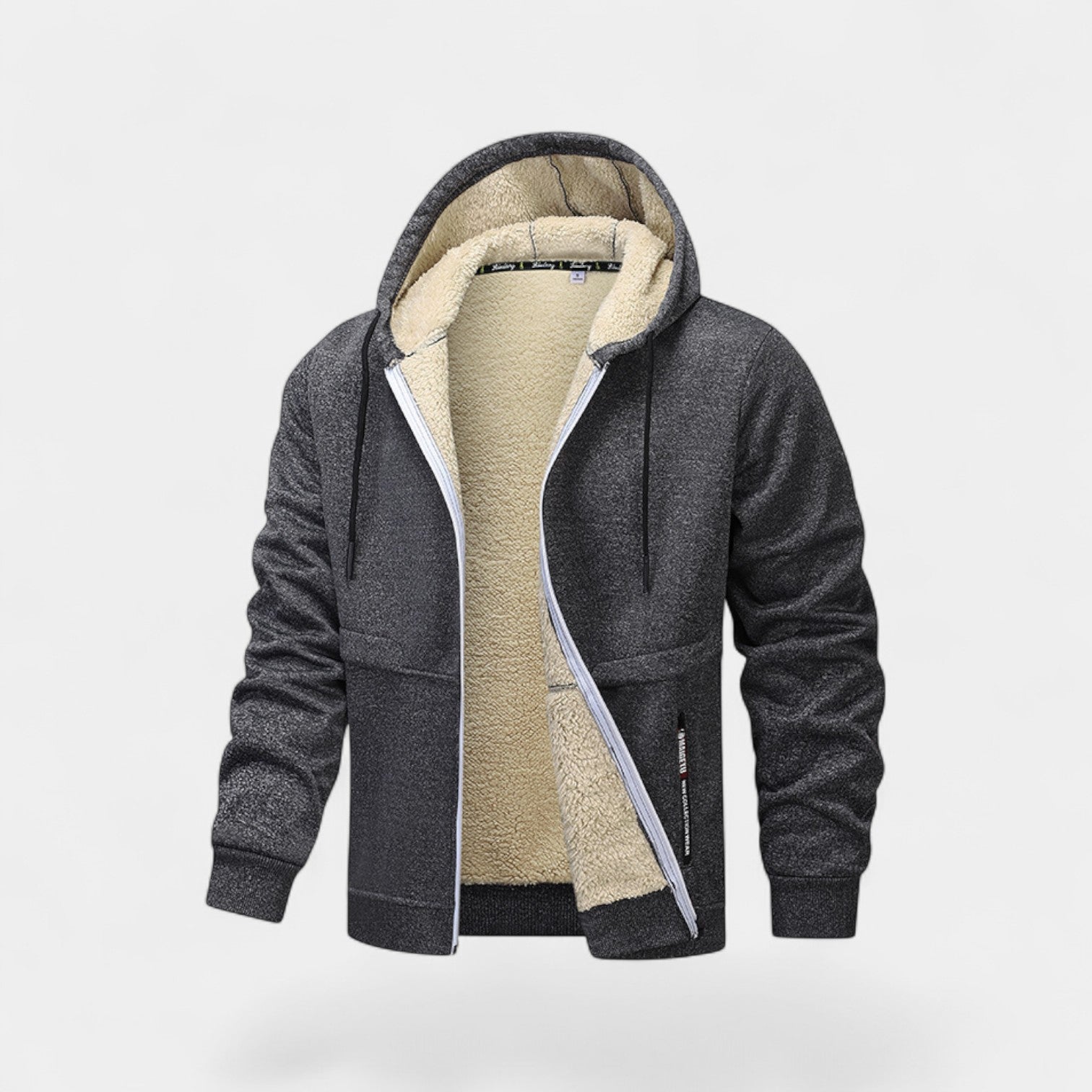 Cardigan à capuche en polaire Sherpa pour hommes avec fermeture éclair