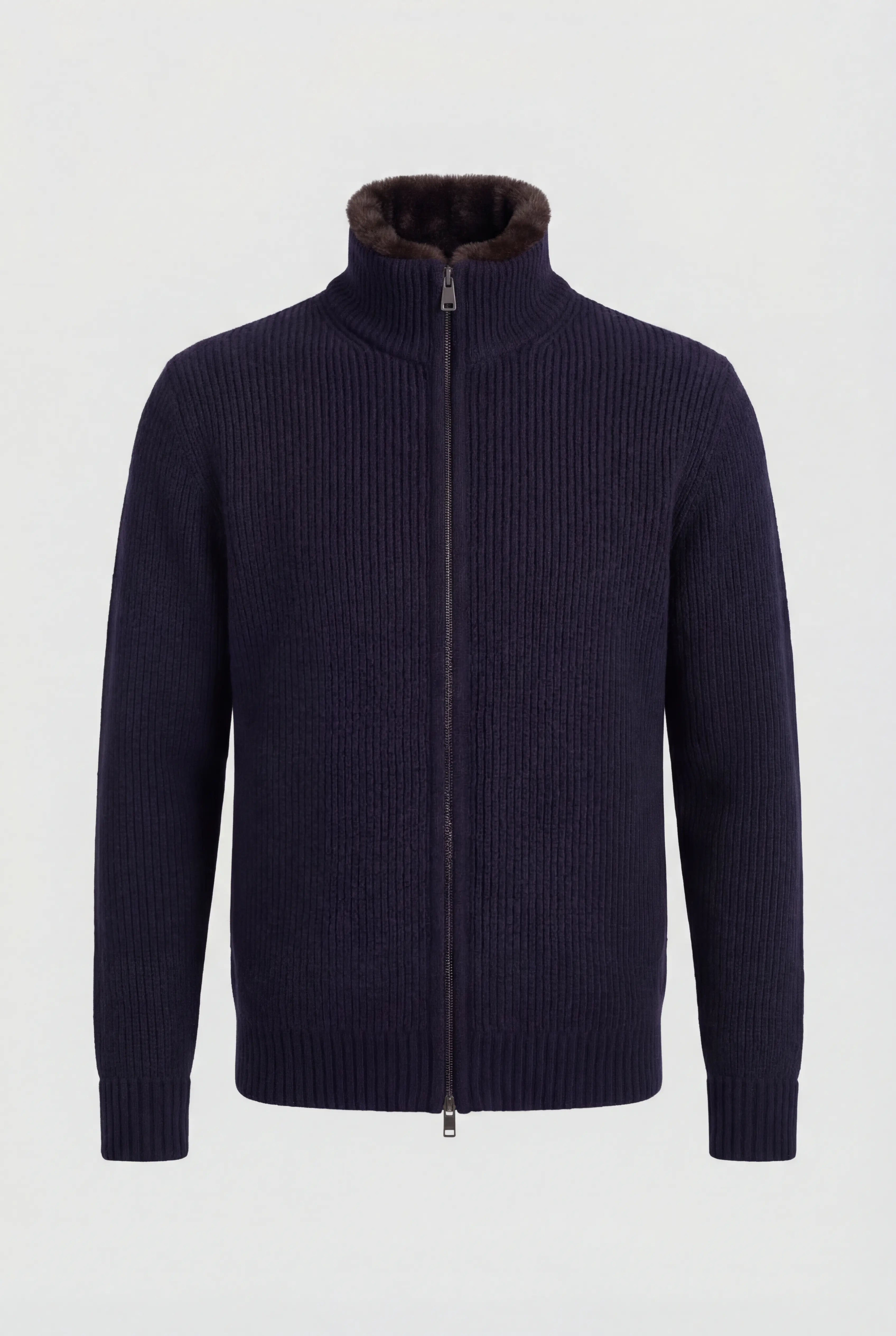 Cardigan homme avec fermeture éclair et col en fourrure