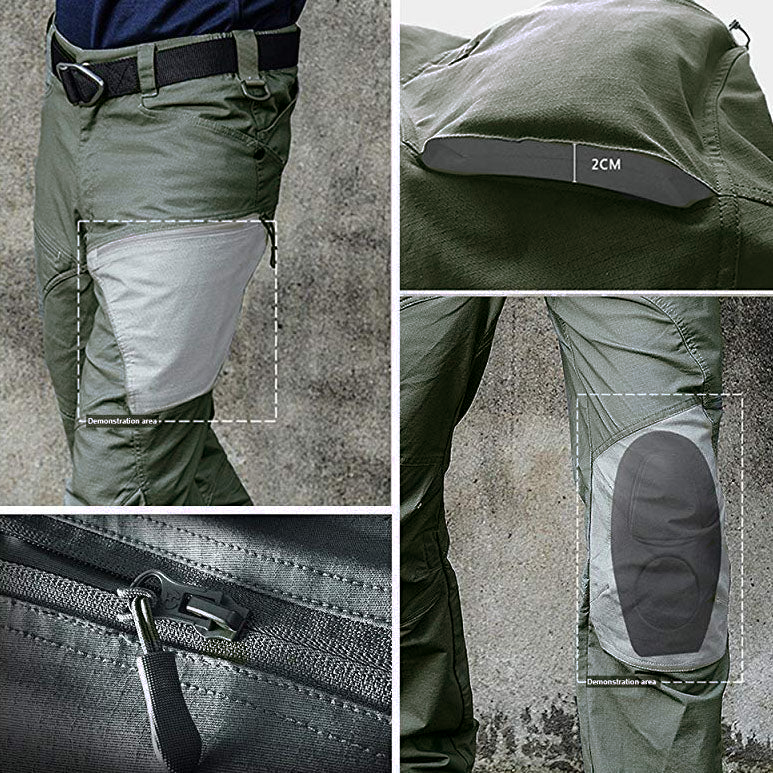 Pantalon cargo tactique extensible étanche pour hommes en vert armée