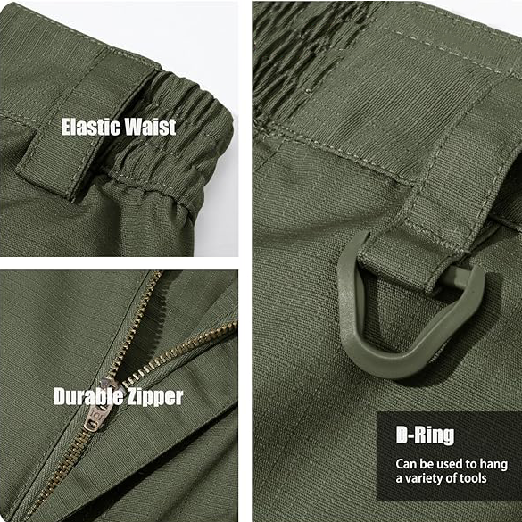 Pantalon cargo tactique extensible étanche pour hommes en vert armée