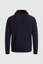 Cardigan homme avec fermeture éclair et col en fourrure