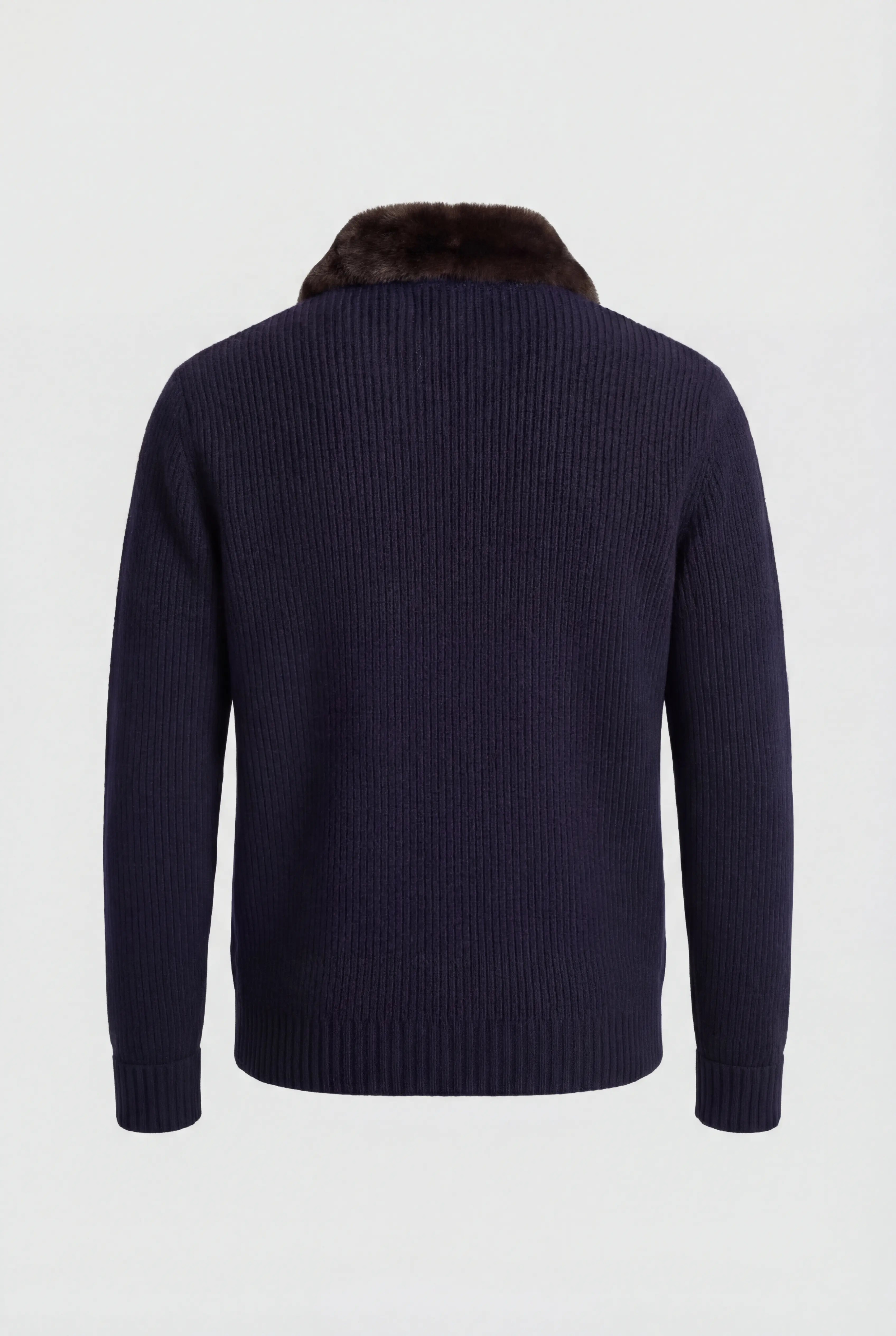 Cardigan homme avec fermeture éclair et col en fourrure