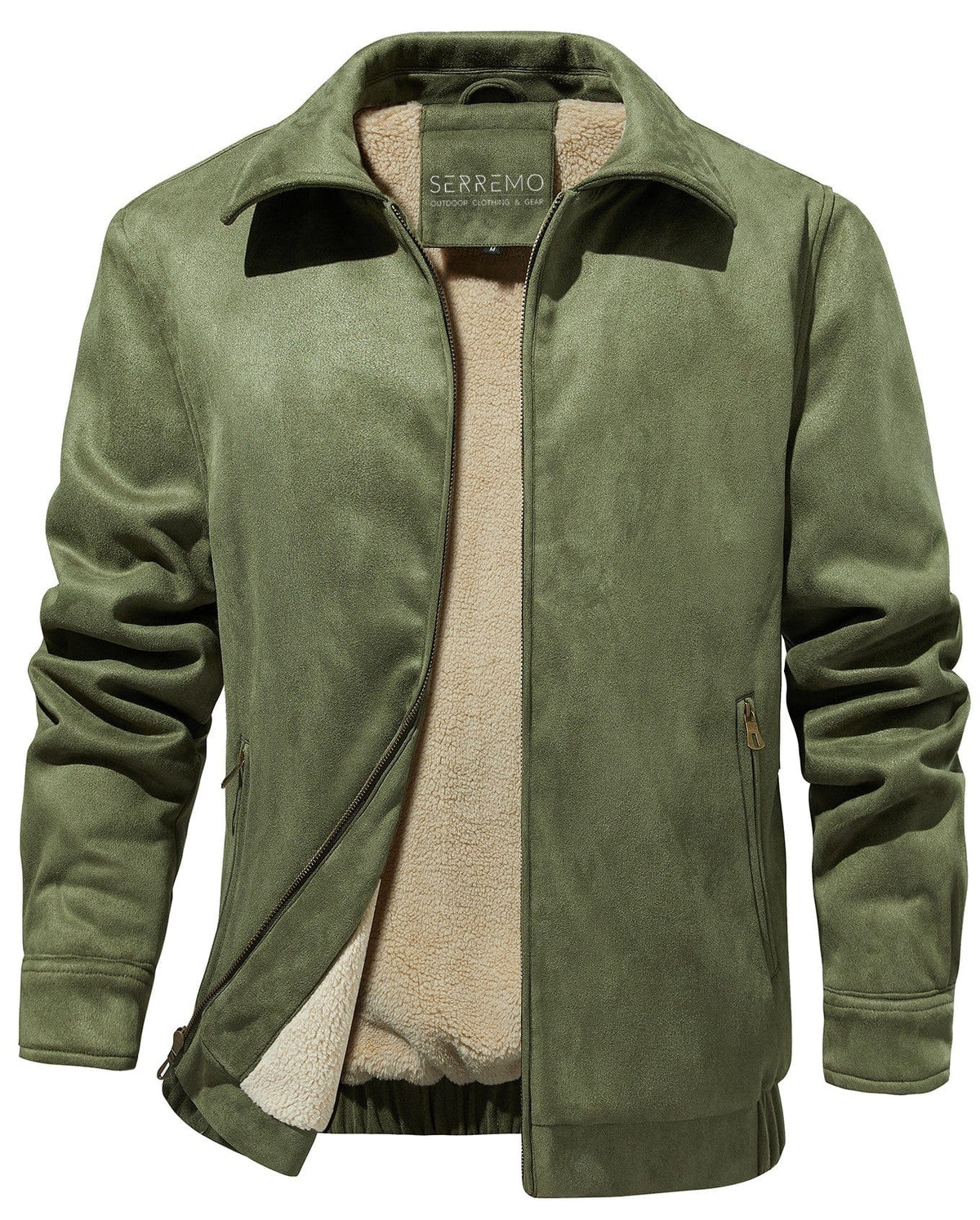 Grüne Herren Jacke mit Teddyfutter und Reißverschluss