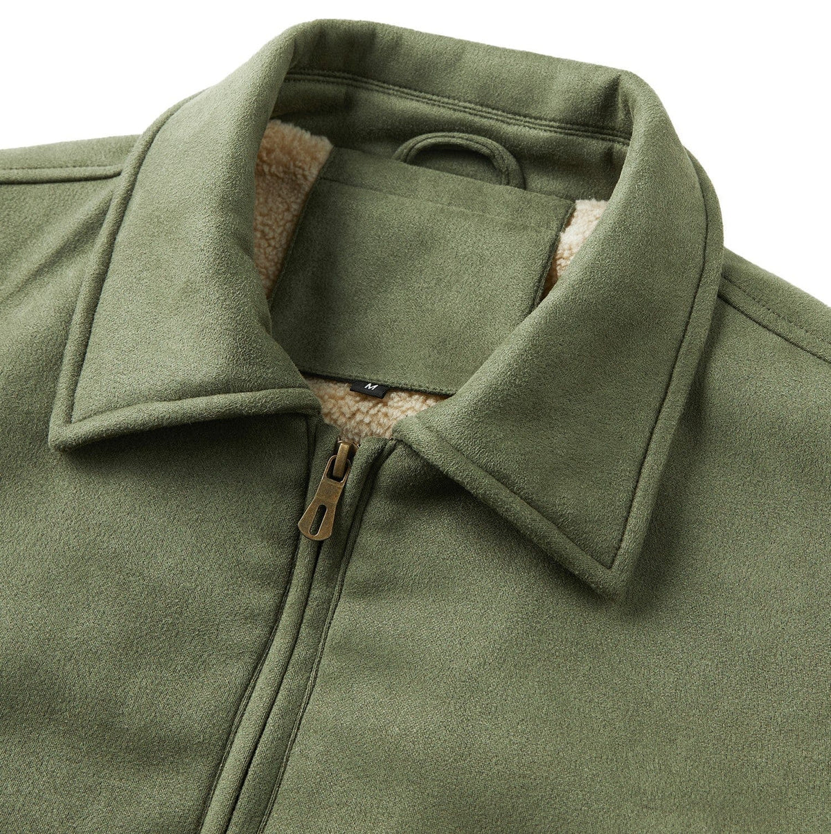 Grüne Herren Jacke mit Teddyfutter und Reißverschluss