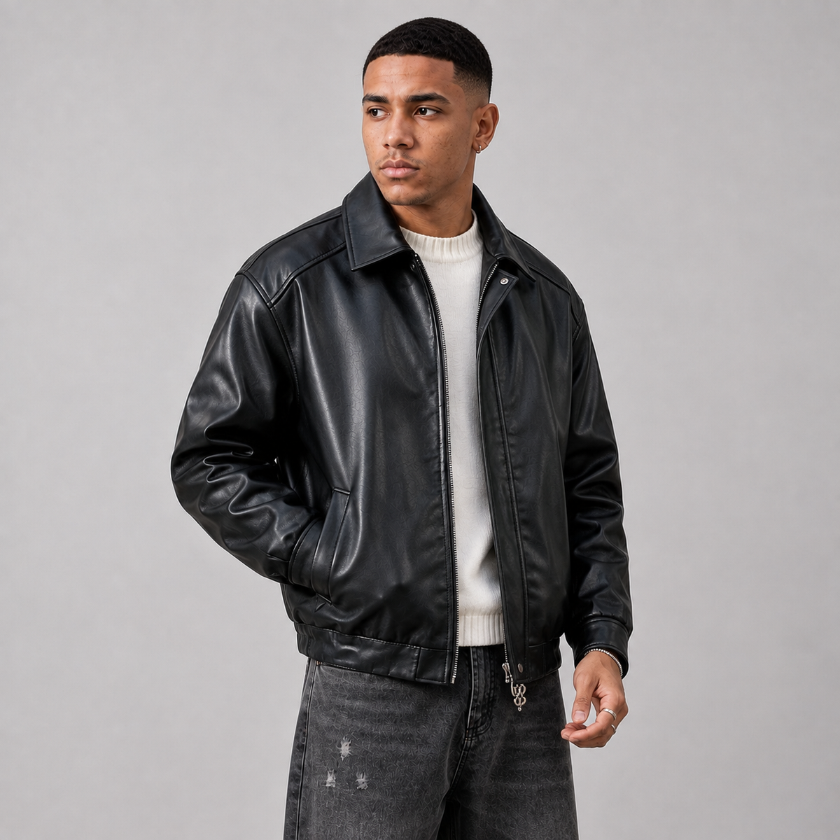 Herren Kunstlederjacke mit Druckknöpfen