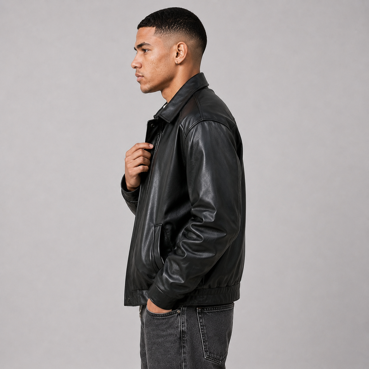 Herren Kunstlederjacke mit Druckknöpfen