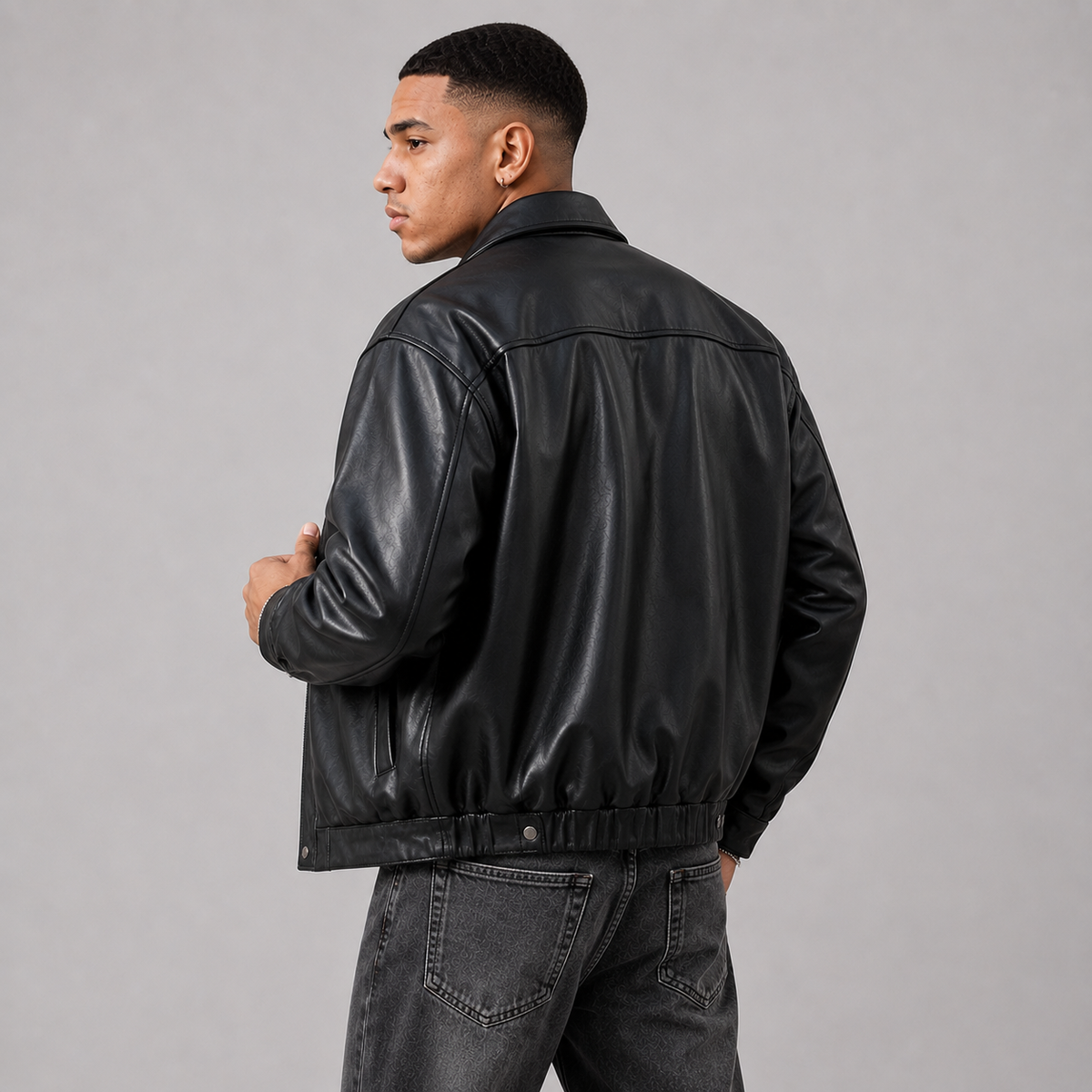 Herren Kunstlederjacke mit Druckknöpfen