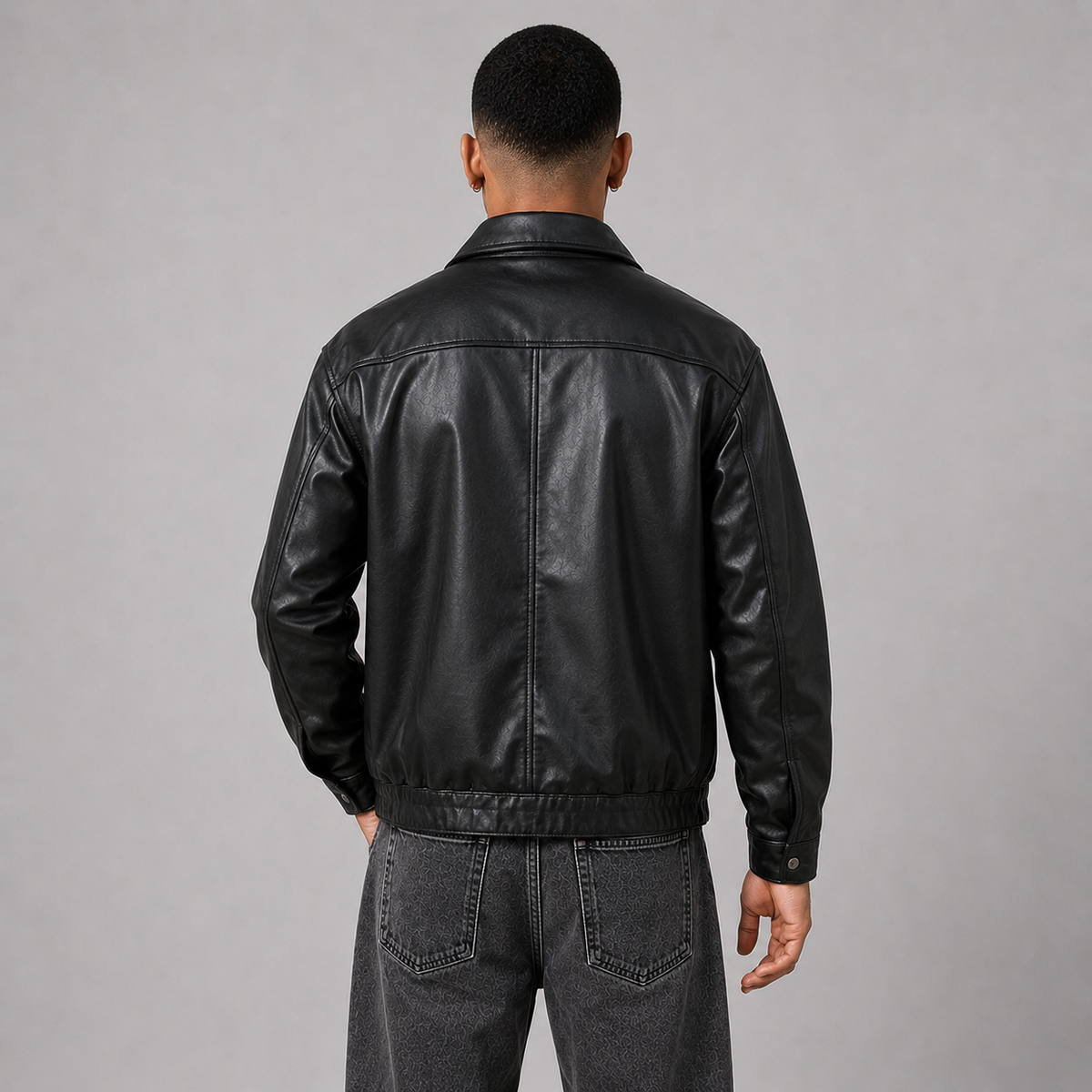 Herren Kunstlederjacke mit Druckknöpfen