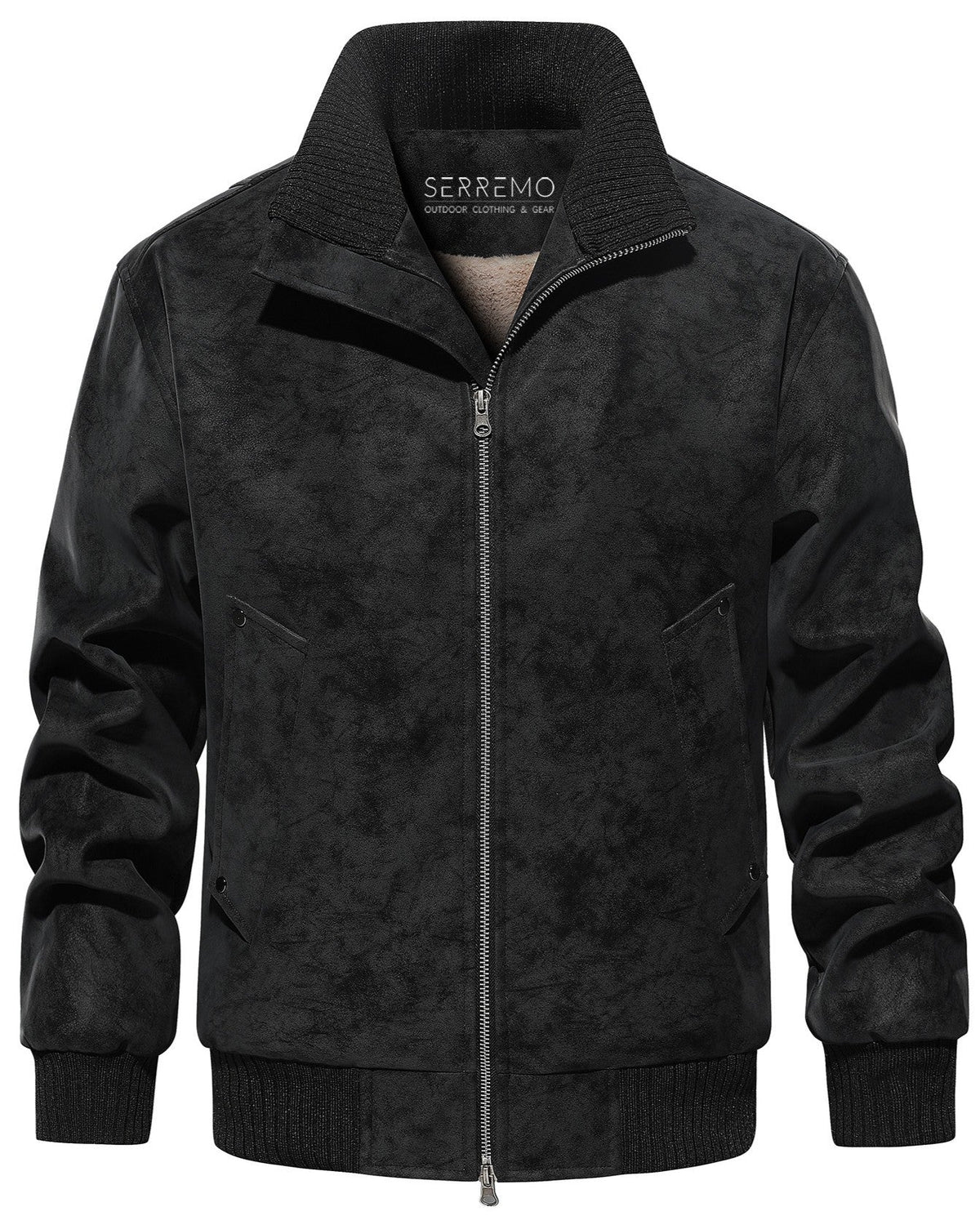 Schwarze Herren Wildlederoptik Jacke mit warmem Fleecefutter