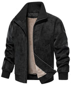 Zwarte herenjas in suède-look met warme fleece voering