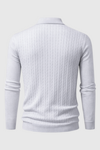 Herren Zopfstrickpullover mit Kragen in Hellgrau Langarm