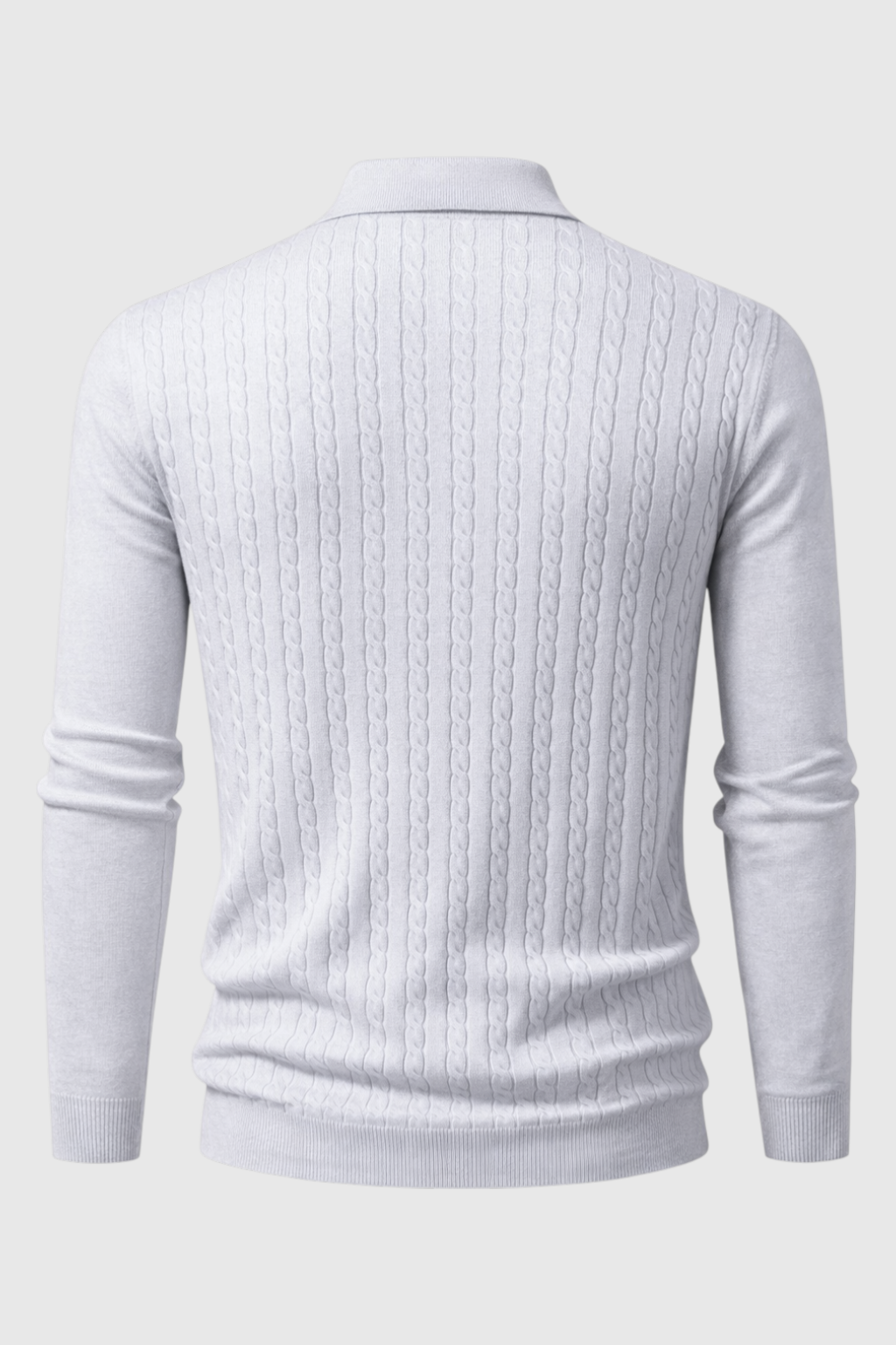 Herren Zopfstrickpullover mit Kragen in Hellgrau Langarm