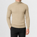 Herren Rollkragenpullover Strickpullover mit Zopfmuster Warm und Bequem