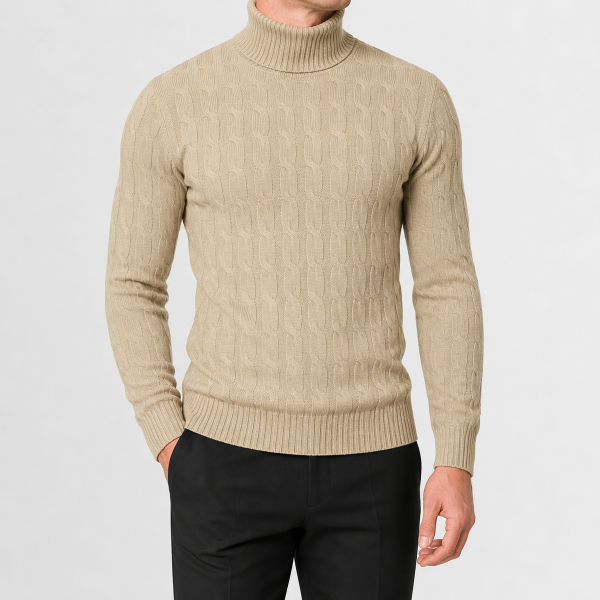 Herren Rollkragenpullover Strickpullover mit Zopfmuster Warm und Bequem