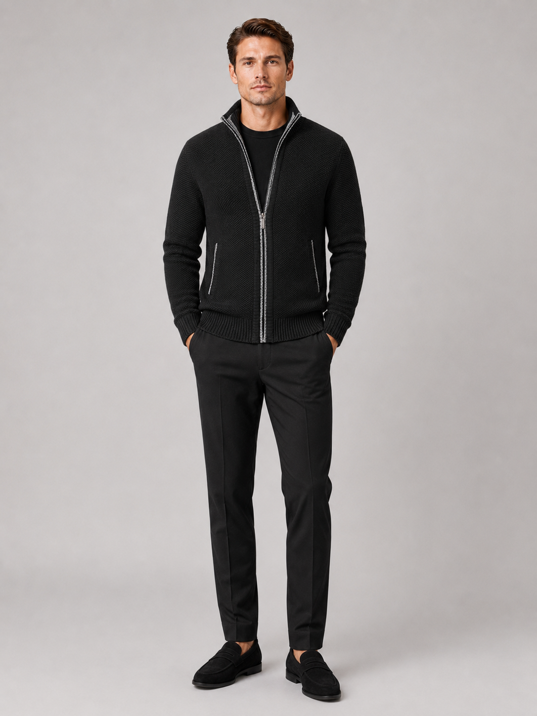 Herren Fleece-Strickjacke mit Reißverschluss