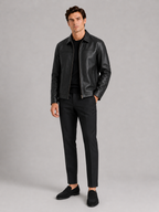 Veste aviateur en cuir pour hommes avec fermeture éclair