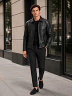 Veste aviateur en cuir pour hommes avec fermeture éclair