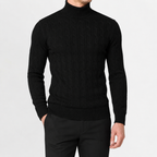 Herren Rollkragenpullover Strickpullover mit Zopfmuster Warm und Bequem
