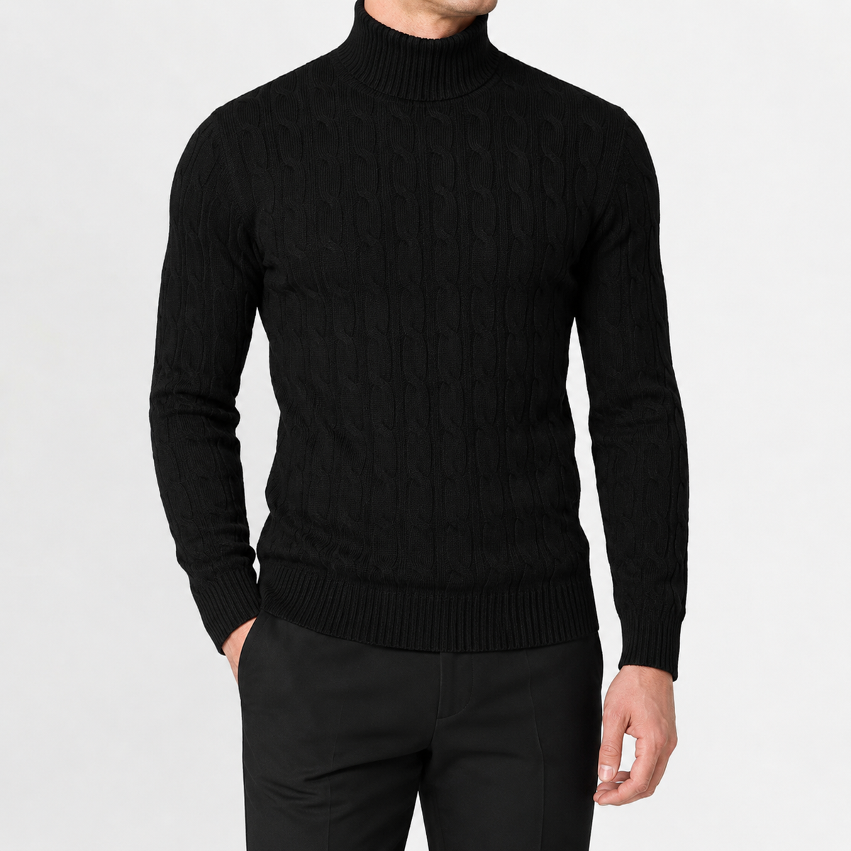 Herren Rollkragenpullover Strickpullover mit Zopfmuster Warm und Bequem