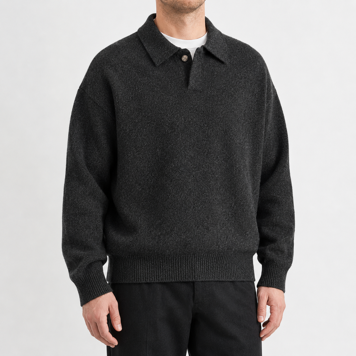 Herren Polo-Strickpullover mit Langarm und Relaxed Fit