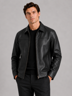 Black leather flight jacket for men loose fit outerwear for everyday casual wear
