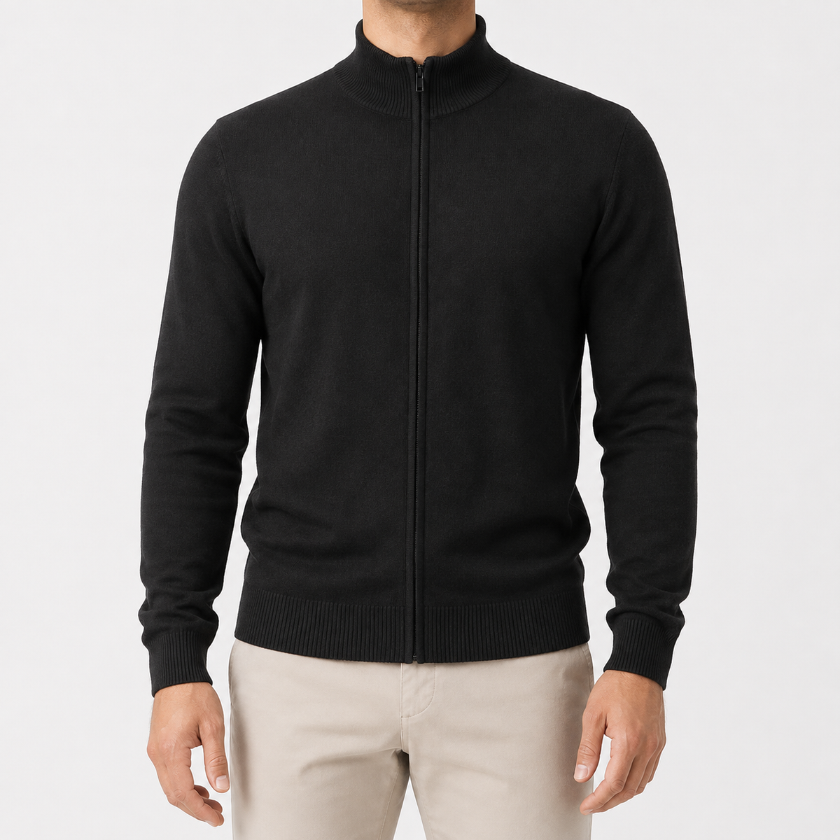 Herren Strickjacke mit Stehkragen Reißverschluss und Relaxed Fit