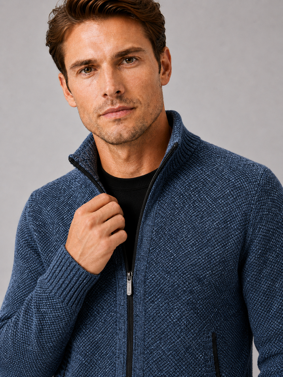 Herren Fleece-Strickjacke mit Reißverschluss
